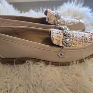 Copper Key Cream Loafers with Pearl Accents